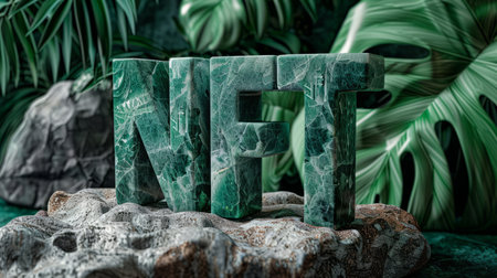 Green Marble Non-Fungible Token or NFT concept art poster.の素材