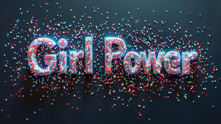 Colorful LED Empowerment and Feminism concept art poster.の素材