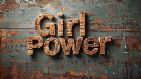 Wooden Teak Empowerment and Feminism concept art poster.の素材