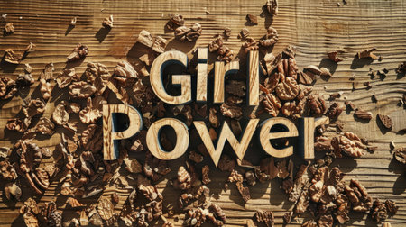 Wooden Walnut Empowerment and Feminism concept art poster.の素材