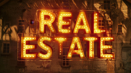 Brown LED Home buying concept art poster.の素材