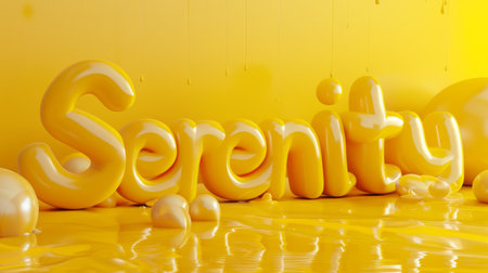 Yellow Glossy Surface Peace and meditation concept art poster.の素材