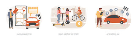 Urban transportation isolated concept vector illustration set.のイラスト素材