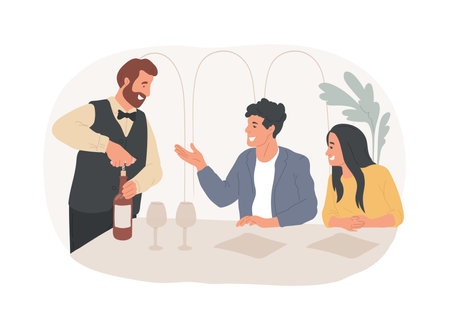 Opening a wine bottle isolated cartoon vector illustrations.のイラスト素材