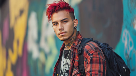 Adult Latino Man with Red Straight Hair creative poster.の素材