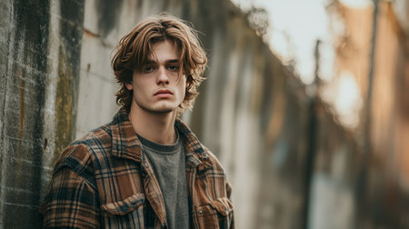 Adult White Man with Brown Straight Hair creative poster.の素材