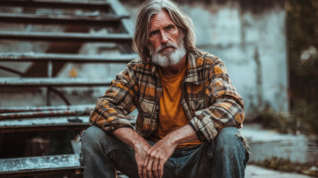 Old White Man with Brown Straight Hair creative poster.の素材