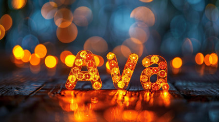 Orange LED personalized name postcard perfect for decor.の素材