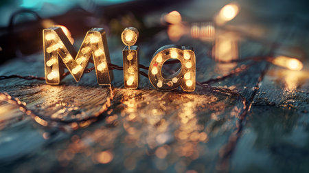 Beige LED personalized name postcard perfect for decor.の素材