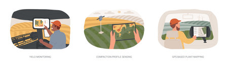 Satellite navigation in agriculture isolated cartoon vector illustrations seのイラスト素材