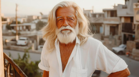 Old Persian Man with Blond Straight Hair creative poster.の素材