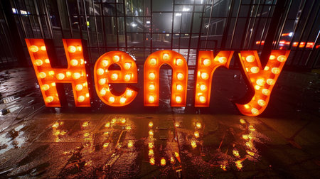 Orange LED personalized name postcard perfect for decor.の素材