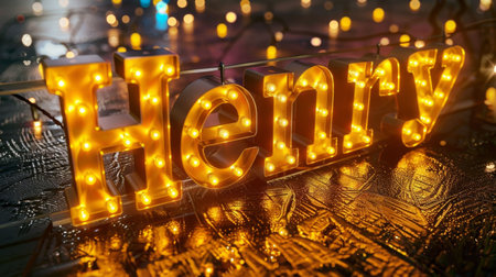 Yellow LED personalized name postcard perfect for decor.の素材