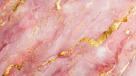 Pink Marble with Golden Veins Horizontal Background.の素材