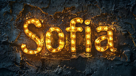 Yellow LED personalized name postcard perfect for decor.の素材
