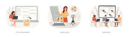 E-learning platform features isolated cartoon vector illustrations seのイラスト素材