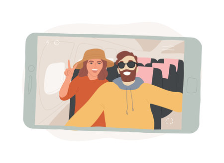 In the plane isolated cartoon vector illustrations.のイラスト素材