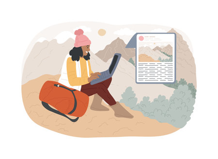 Writing for travel blog isolated cartoon vector illustrations.のイラスト素材