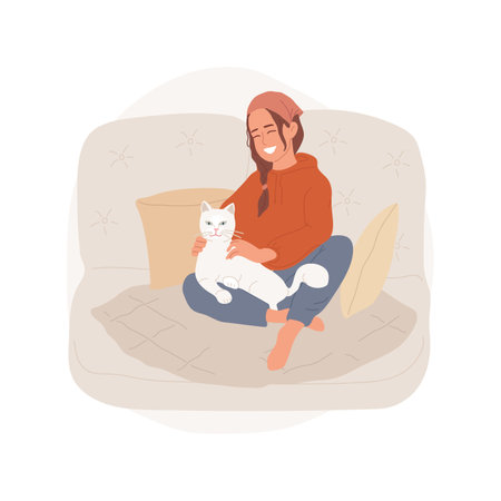 Caressing a cat isolated cartoon vector illustration.のイラスト素材