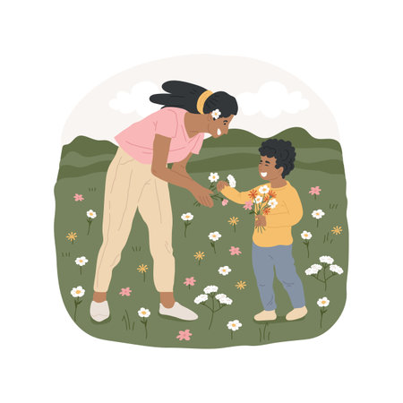 Gather wildflowers isolated cartoon vector illustration.のイラスト素材