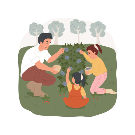Gather wild berries isolated cartoon vector illustration.のイラスト素材