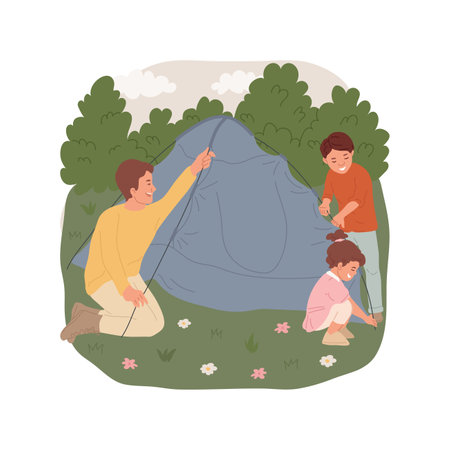 Set up a tent isolated cartoon vector illustration.のイラスト素材