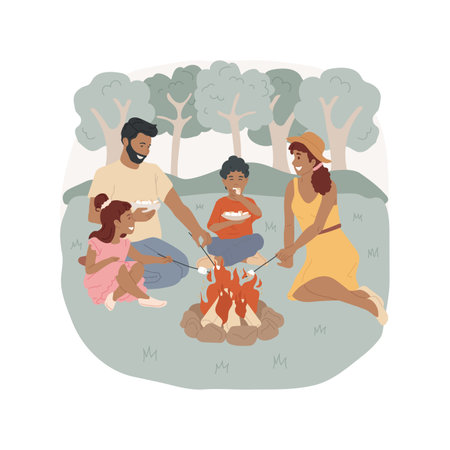 Roast marshmallows isolated cartoon vector illustration.のイラスト素材