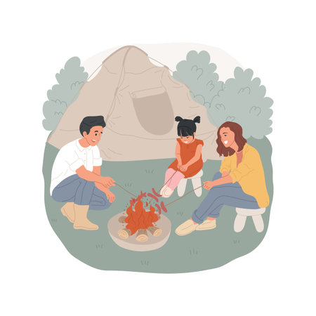 Roasting sausages isolated cartoon vector illustration.のイラスト素材