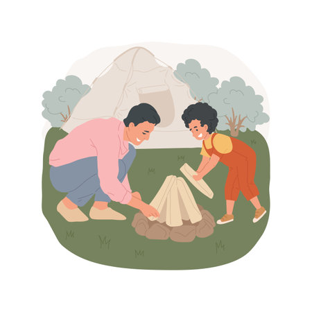 Build a campfire isolated cartoon vector illustration.のイラスト素材