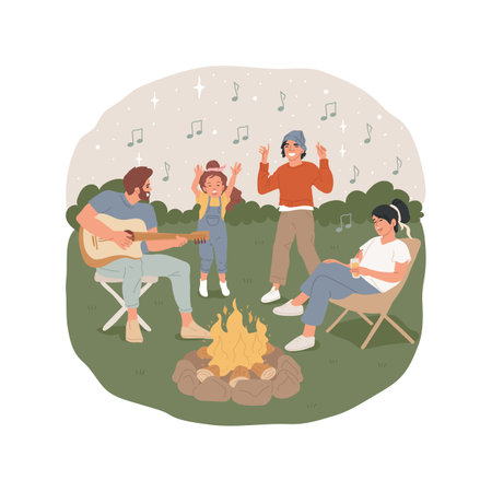 Guitar campfire songs isolated cartoon vector illustration.のイラスト素材