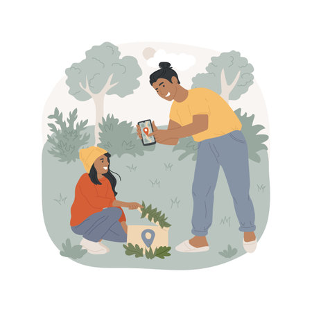 Geocaching isolated cartoon vector illustration.のイラスト素材
