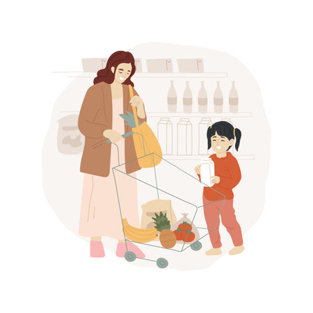Kid helps shopping isolated cartoon vector illustration.のイラスト素材