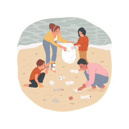 Seashore clean up isolated cartoon vector illustration.のイラスト素材