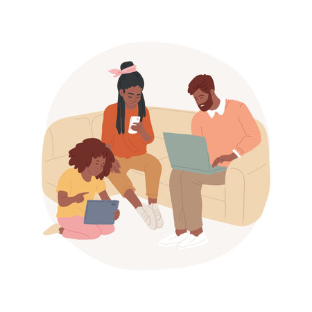 Family screen time isolated cartoon vector illustration.のイラスト素材