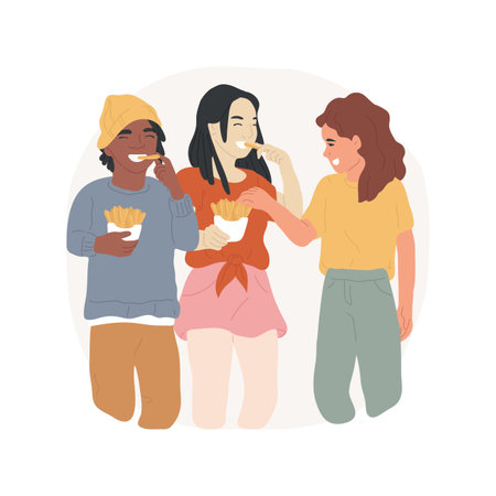 Snacking on the way isolated cartoon vector illustration.のイラスト素材