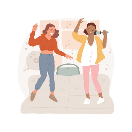 Listening to music isolated cartoon vector illustration.のイラスト素材