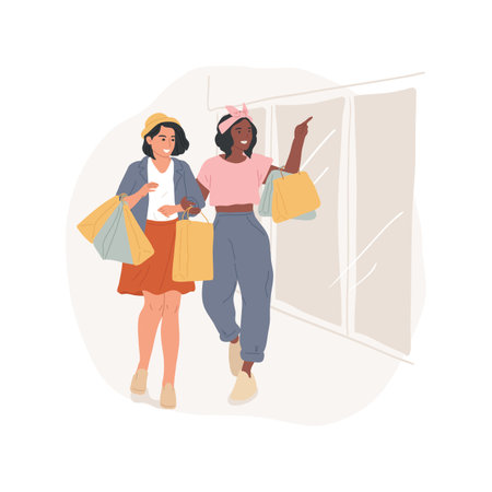Girls shopping isolated cartoon vector illustration.のイラスト素材