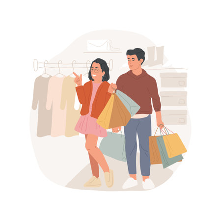 Shopping with a boyfriend isolated cartoon vector illustration.のイラスト素材