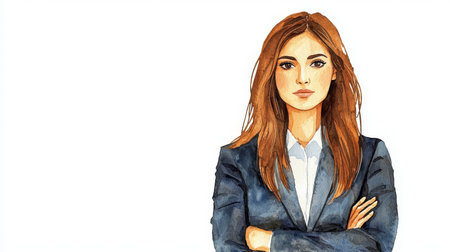 Adult Persian Woman with Brown Straight Hair watercolor illustration.の素材