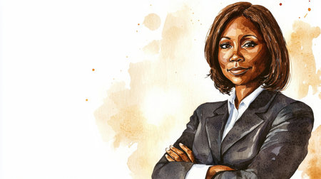 Old Black Woman with Brown Straight Hair watercolor illustration.の素材