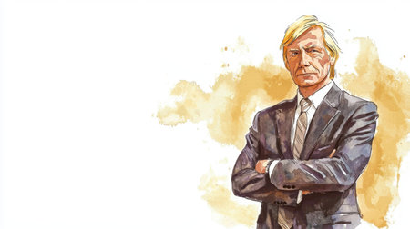 Old Latino Man with Blond Straight Hair watercolor illustration.の素材