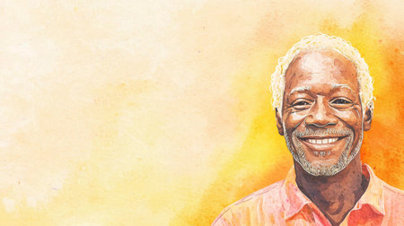 Old Black Man with Blond Straight Hair watercolor illustration.の素材
