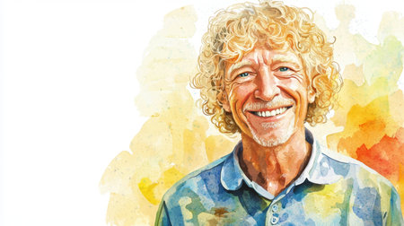Old Latino Man with Blond Curly Hair watercolor illustration.の素材