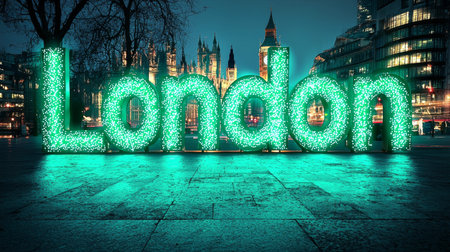 Green LED London City symbol art poster.の素材