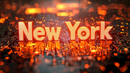 Orange LED New York City symbol art poster.の素材