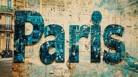 Blue Paris City symbol art poster.の素材