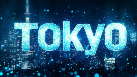 Blue Tokyo City symbol art poster.の素材
