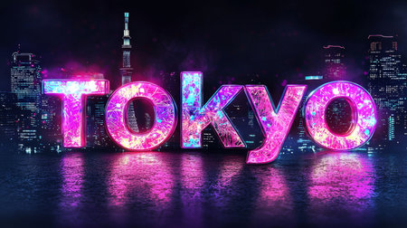 Holo LED Tokyo City symbol art poster.の素材