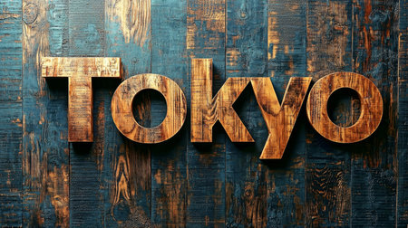 Wooden Teak Tokyo City symbol art poster.の素材