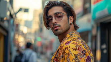 Adult Persian Man with Brown Straight Hair photorealistic illustration.の素材